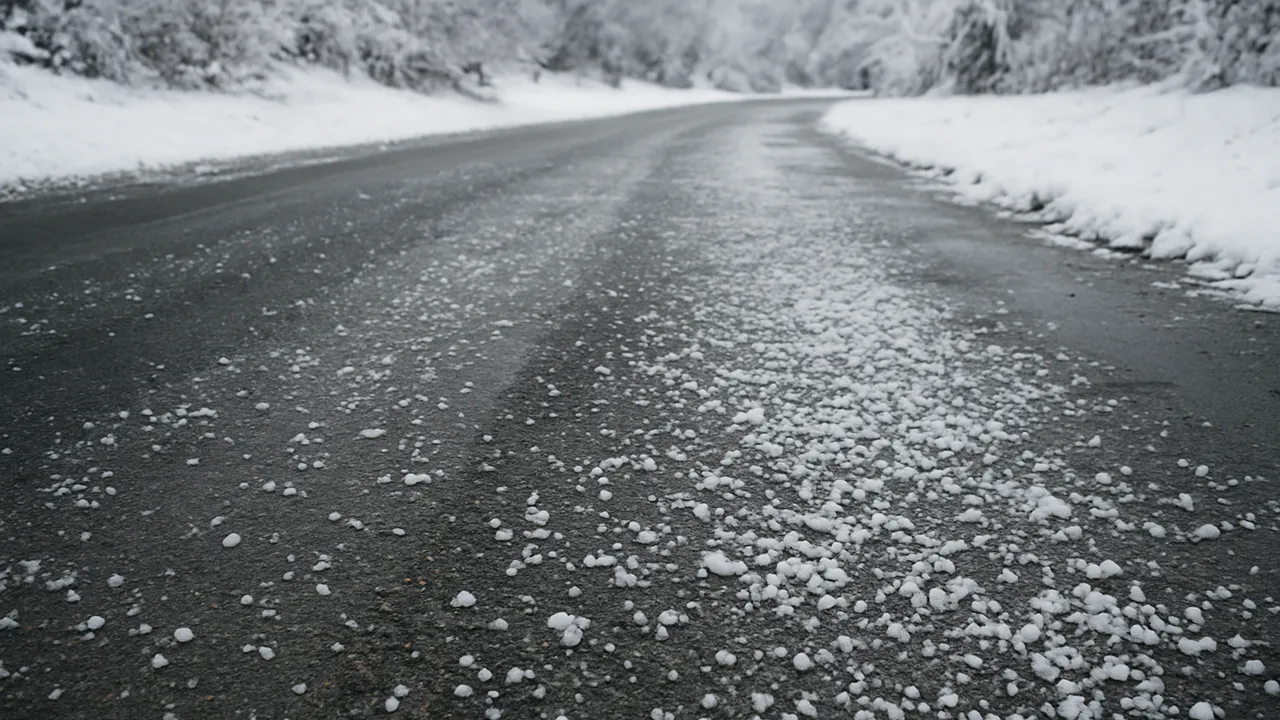 겨울철 염화칼슘이 깔린 도로