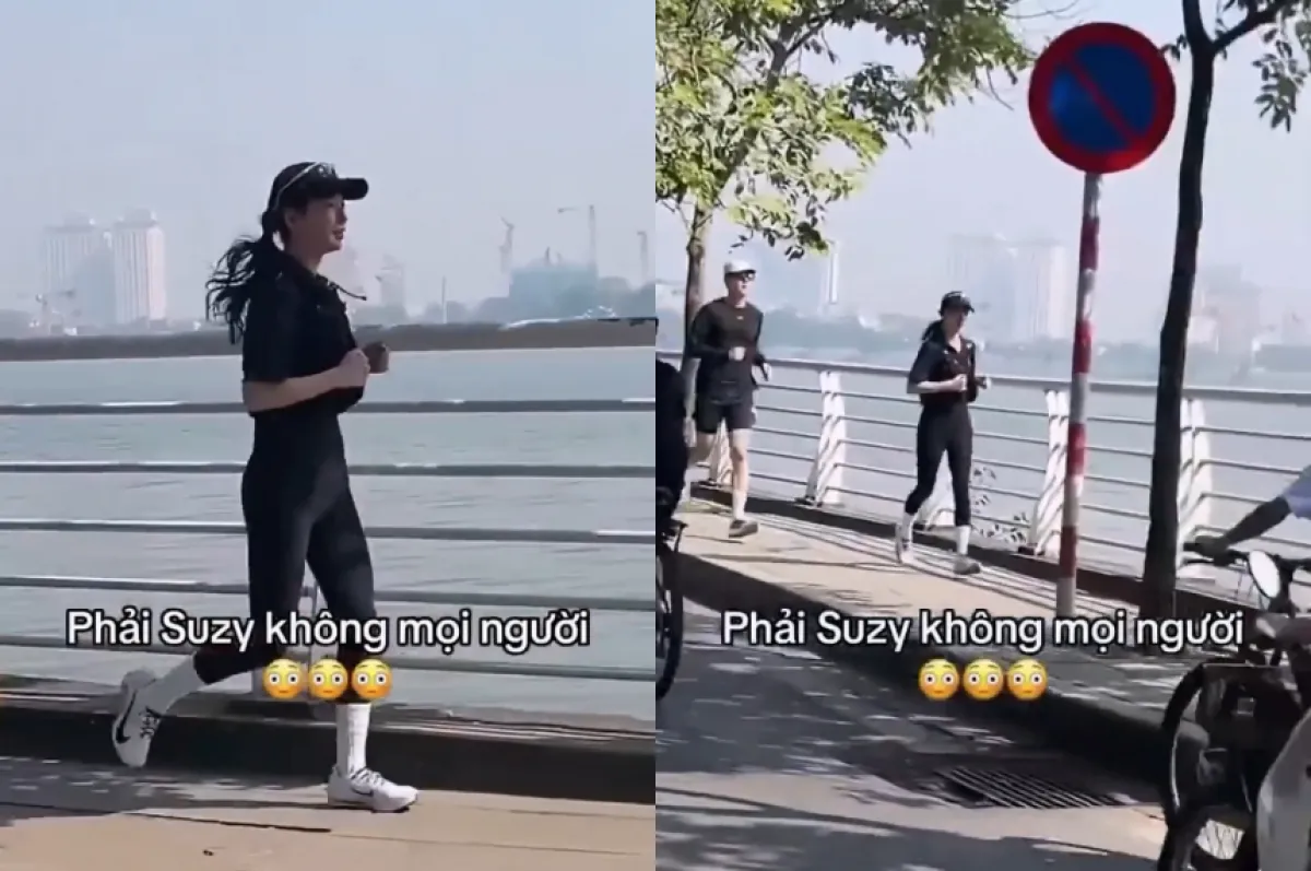 배우 수지(31)와 김선호(39)가 베트남 하노이의 한 호수 근처에서 함께 러닝을 즐기는 모습이 포착됐다. SNS 영상 캡처