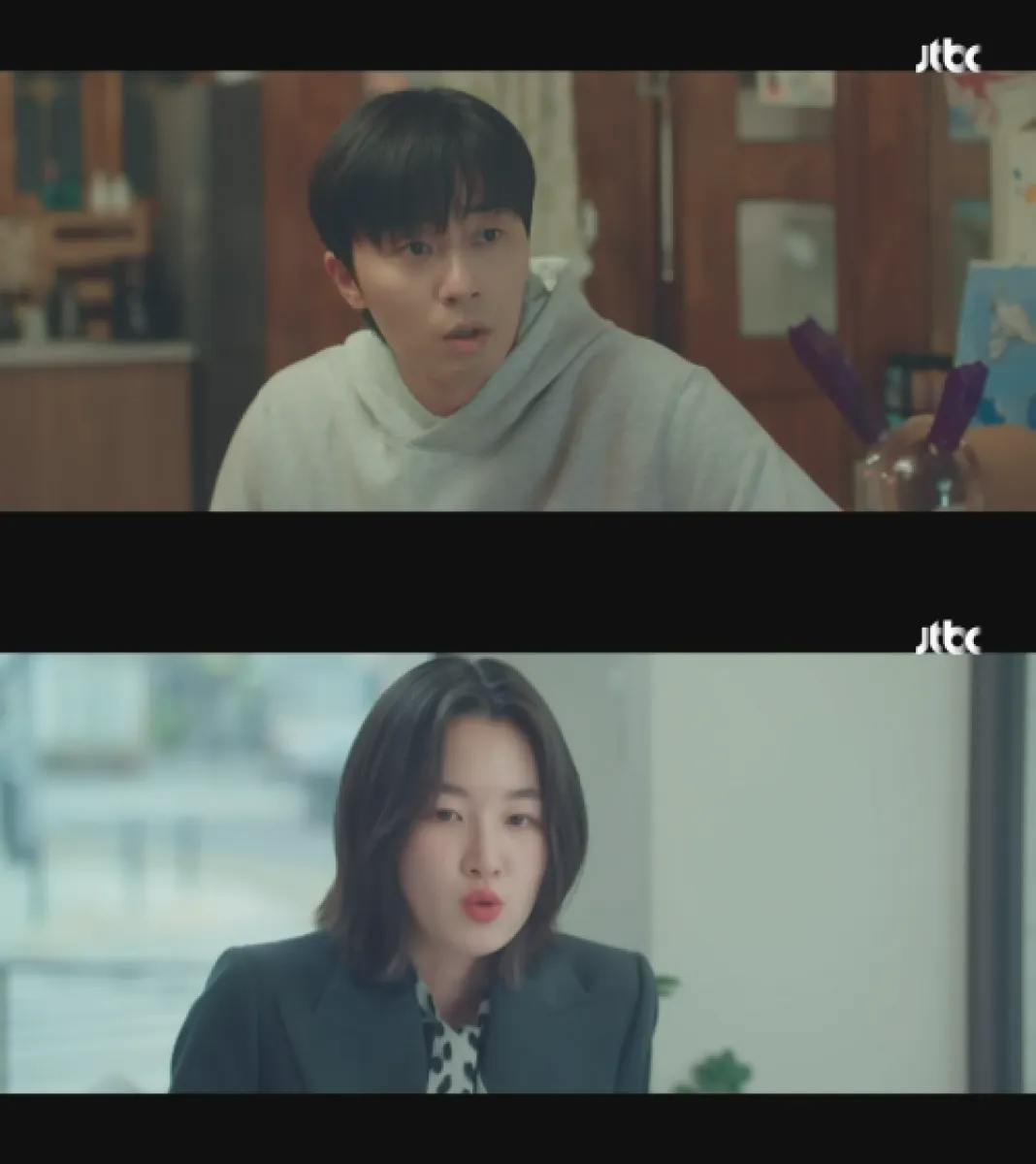 JTBC 토일드라마 ‘경도를 기다리며’ 속 이경도(위)와 서지우. JTBC