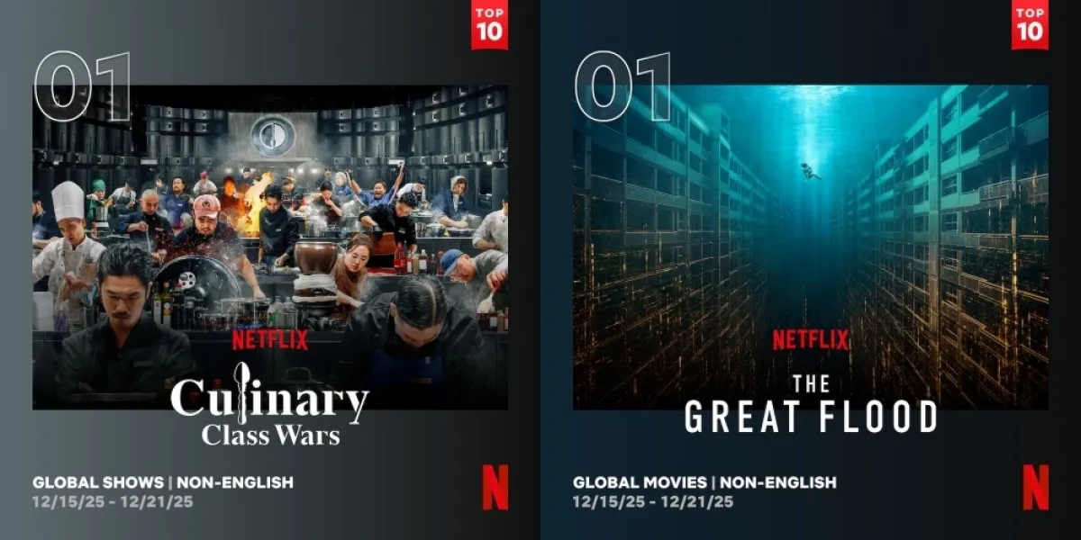 ‘흑백요리사2’(왼쪽)와 ‘대홍수’가 각각 넷플릭스 글로벌 TOP 10 영화(비영어), TV쇼(비영어) 부문에서 1위를 차지했다. 넷플릭스 글로벌 순위 집계 사이트 투둠