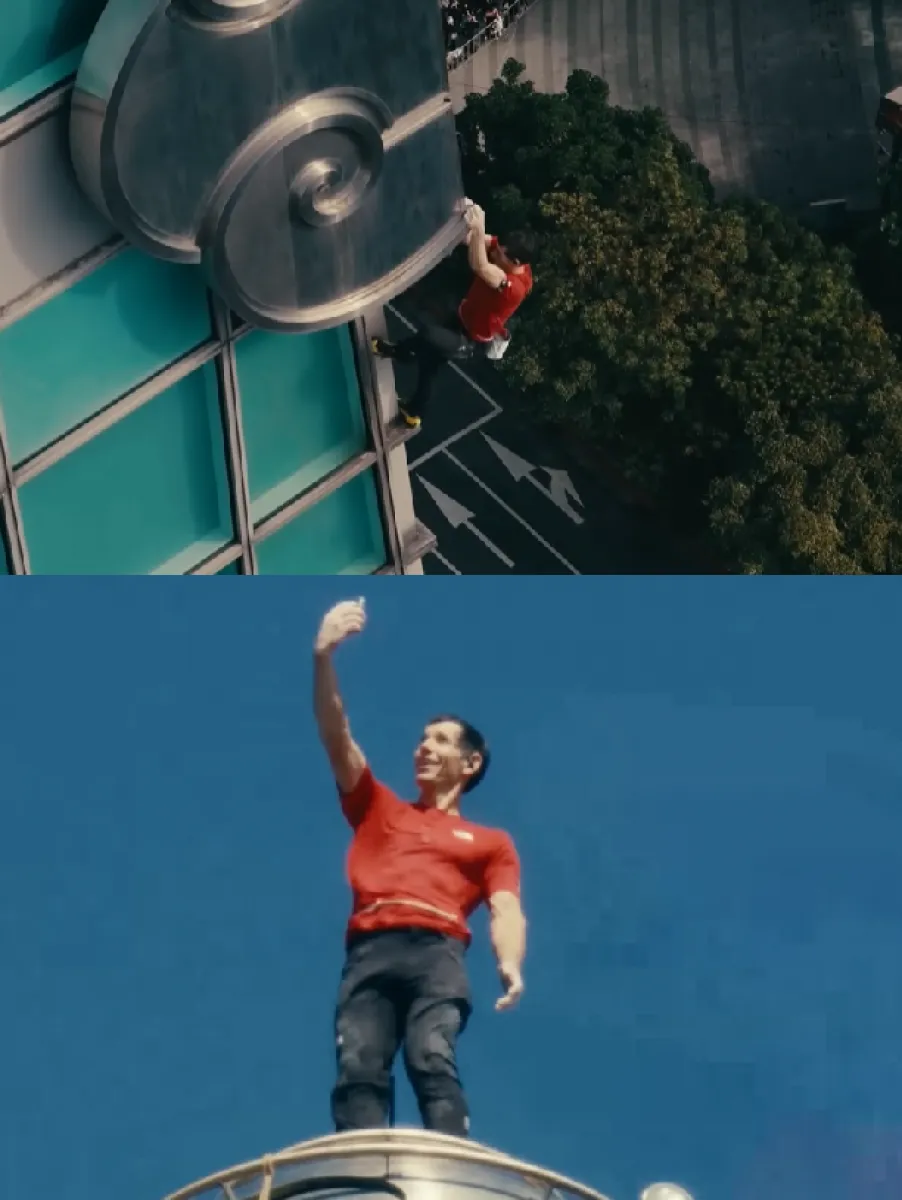 지난 25일 미국의 암벽 등반가 알렉스 호놀드가 대만의 ‘타이베이 101’ 빌딩 맨몸 등반에 성공했다. 넷플릭스 오리지널 ‘스카이스크레이퍼 라이브’ 방송화면