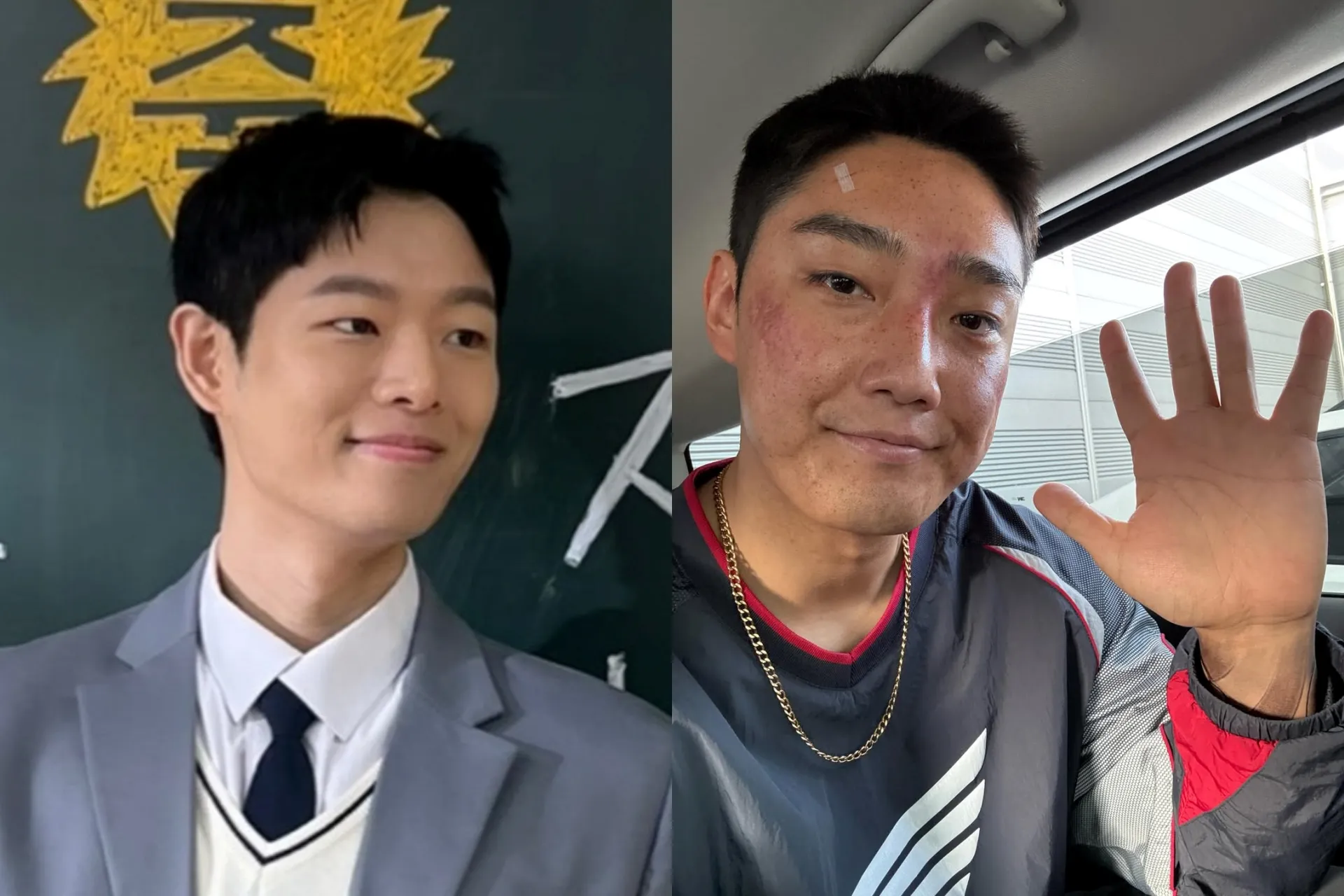 넷플릭스 시리즈 ‘참교육’에 출연한 배우 김도건(왼쪽), 유태주. 인스타그램 캡처