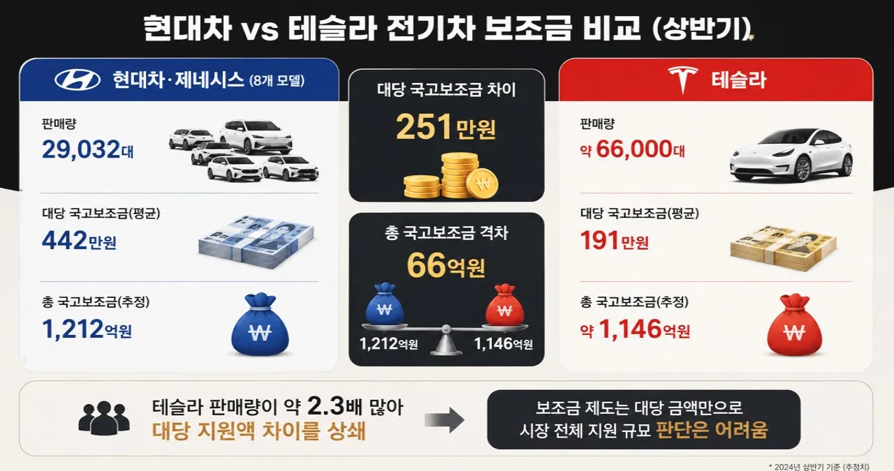 현대차와 테슬라 보조금 비교