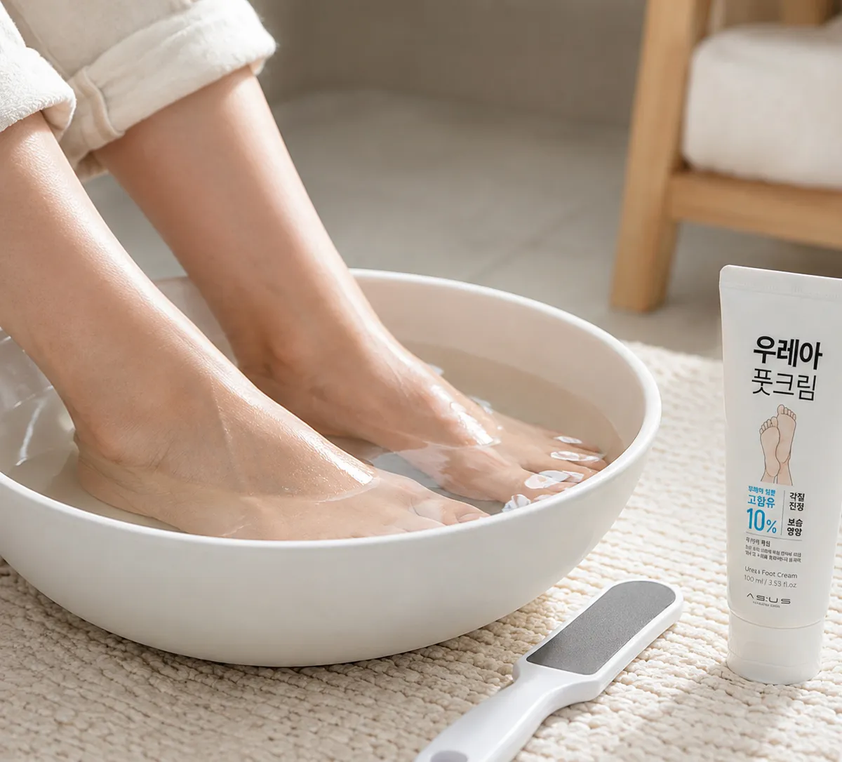 따뜻한 물로 연화시키는 모습