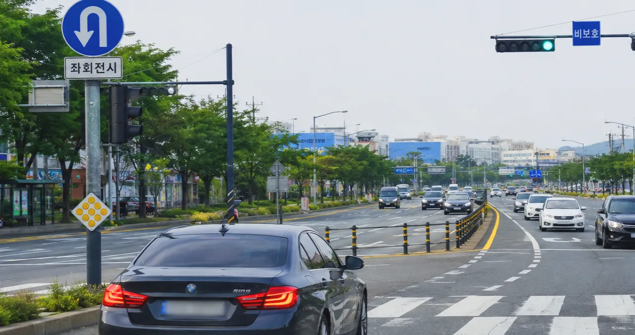 직진 신호 중 유턴 대기
