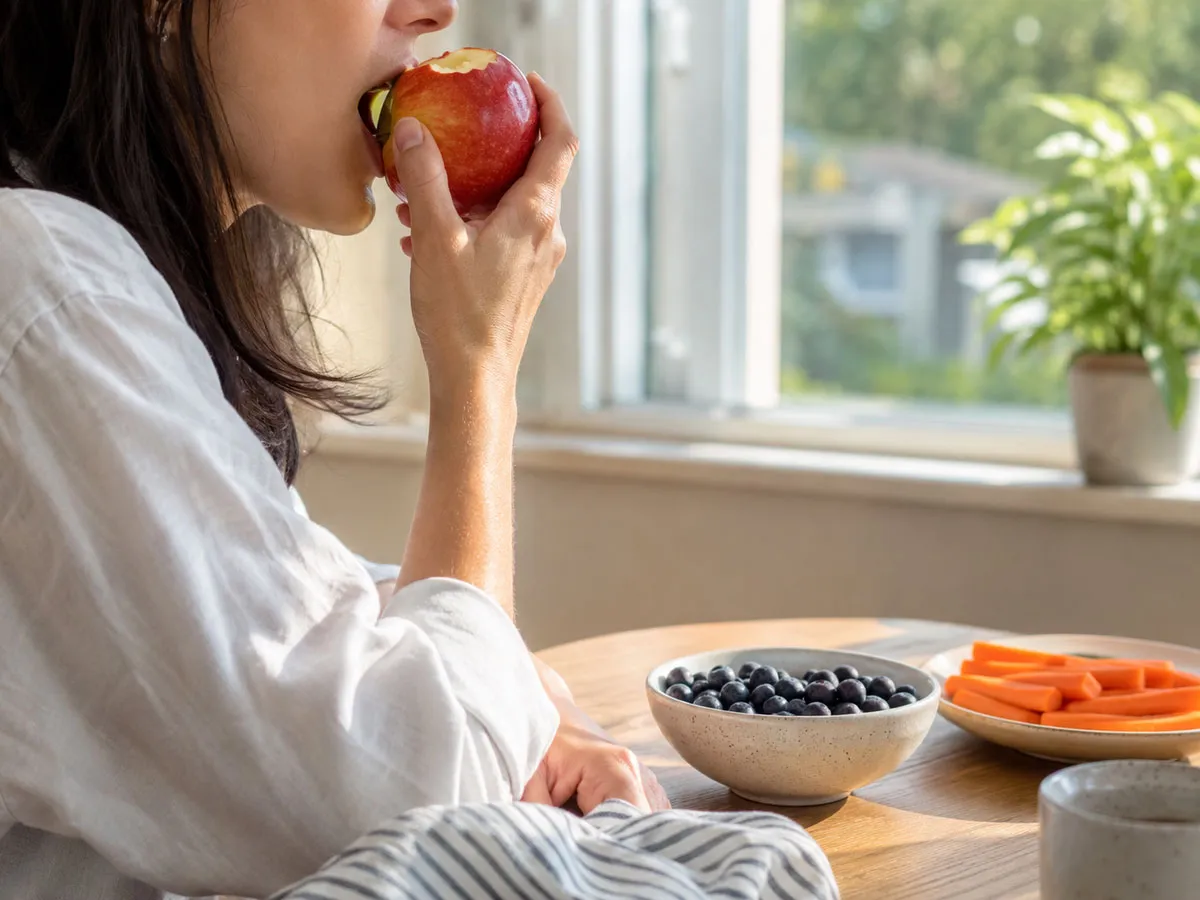 사과는 오래 씹어 먹는 만큼 산과 당분이 입안에 머무는 시간도 길어질 수 있다.