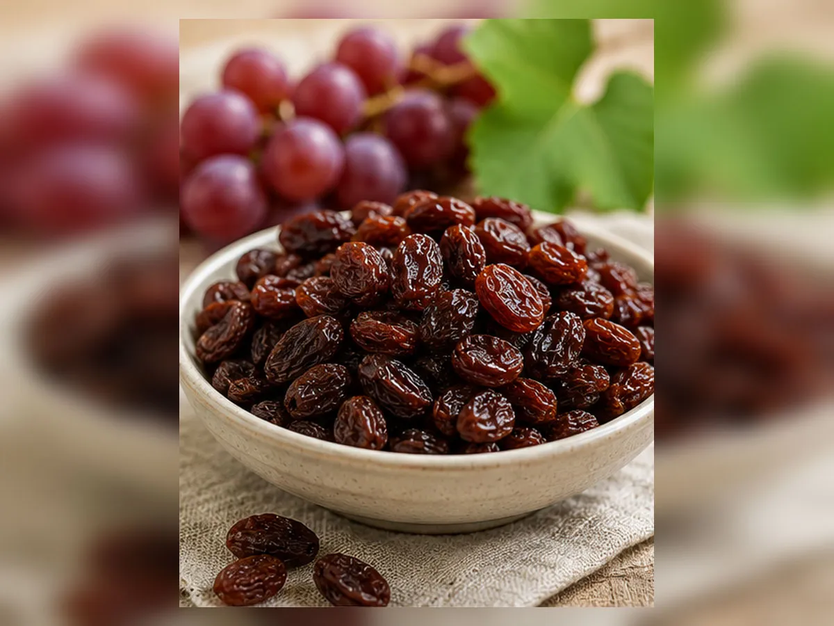 건포도를 한 그릇 가득 담아 항산화 식품으로서의 특징을 강조한 모습.