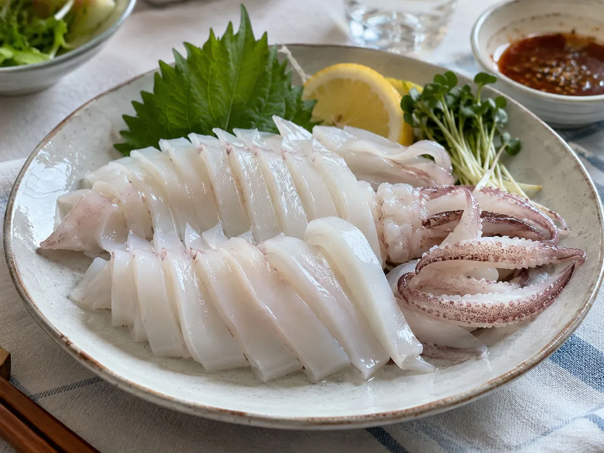 한치를 짧게 데쳐 부드러운 식감을 살리고 기름 없이 가볍게 즐기는 여름 단백질 메뉴.