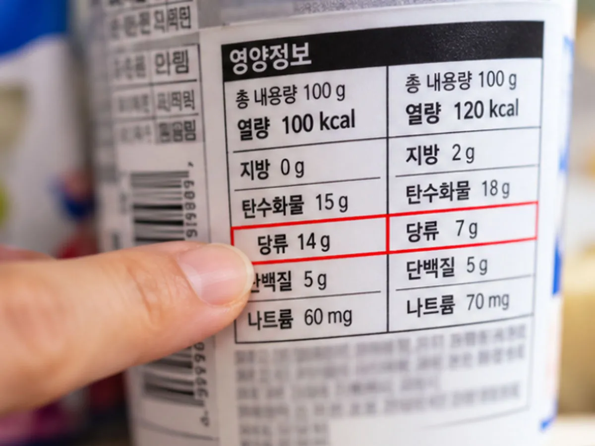 탄산음료와 달콤한 음료, 도넛과 쿠키 등 고당류 식품이 한자리에 놓인 모습. 특정 첨가당 하나를 두려워하기보다 이런 식품을 장기간 과도하게 섭취하는 식습관 자체를 줄이는 것이 중요하다는 의미를 담았다.