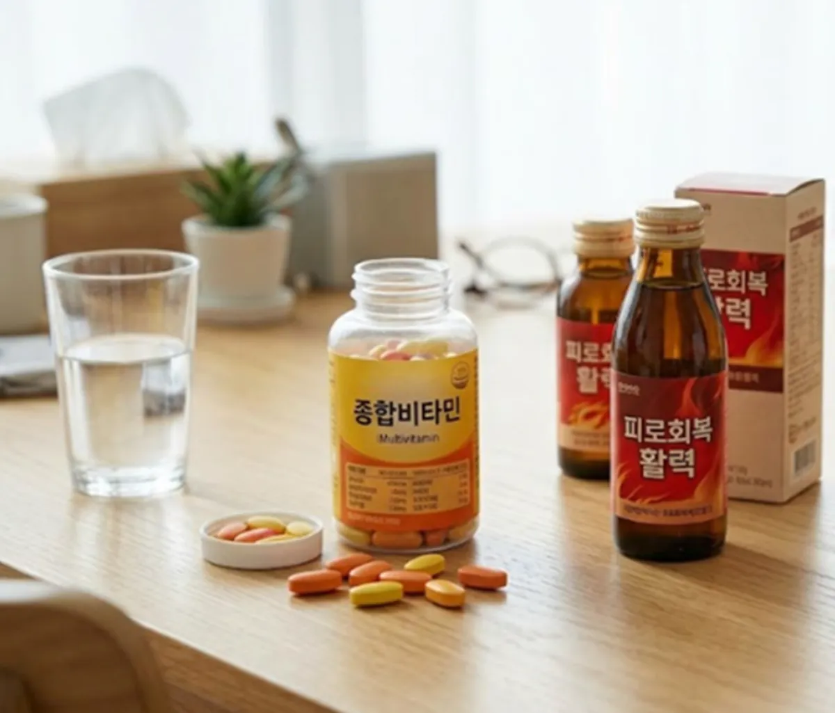 사진 : 종합비타민, 피로회복 드링크 / 생성형 이미지