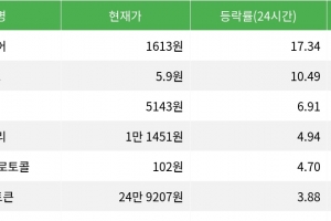 기사로 이동 - 밈코어, 시가총액 300위권 24시간 등락률 1위