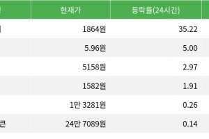 기사로 이동 - 밈코어, 시가총액 300위권 24시간 등락률 1위 상승세 기록