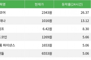 기사로 이동 - 밈코어, 시가총액 300위권 24시간 등락률 1위