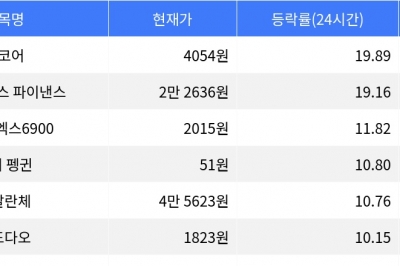 thumbnail - 밈코어, 시가총액 300위권 24시간 등락률 1위 상승