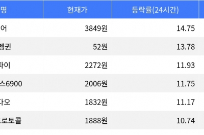 thumbnail - 밈코어, 시가총액 300위권 24시간 등락률 1위 상승세
