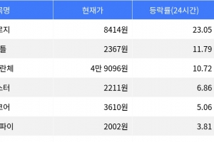 기사로 이동 - 제로지, 시가총액 300위권 24시간 등락률 1위 상승