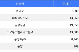 기사로 이동 - 동양우, 장 마감 기준 등락률 -21.87%로 1위 기록
