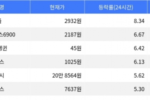 기사로 이동 - 맨틀, 시가총액 300위권 24시간 등락률 1위