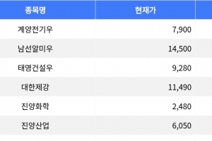기사로 이동 - 계양전기우, 큰 폭의 하락으로 1위 차지