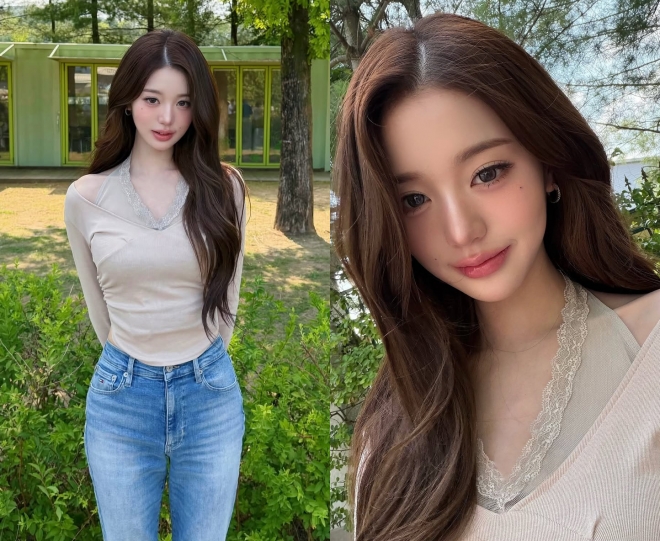 thumbnail - 장원영이 올린 ‘놀이공원’ 사진 한 장, 평범한 청바지인데 다들 안 믿는 이유